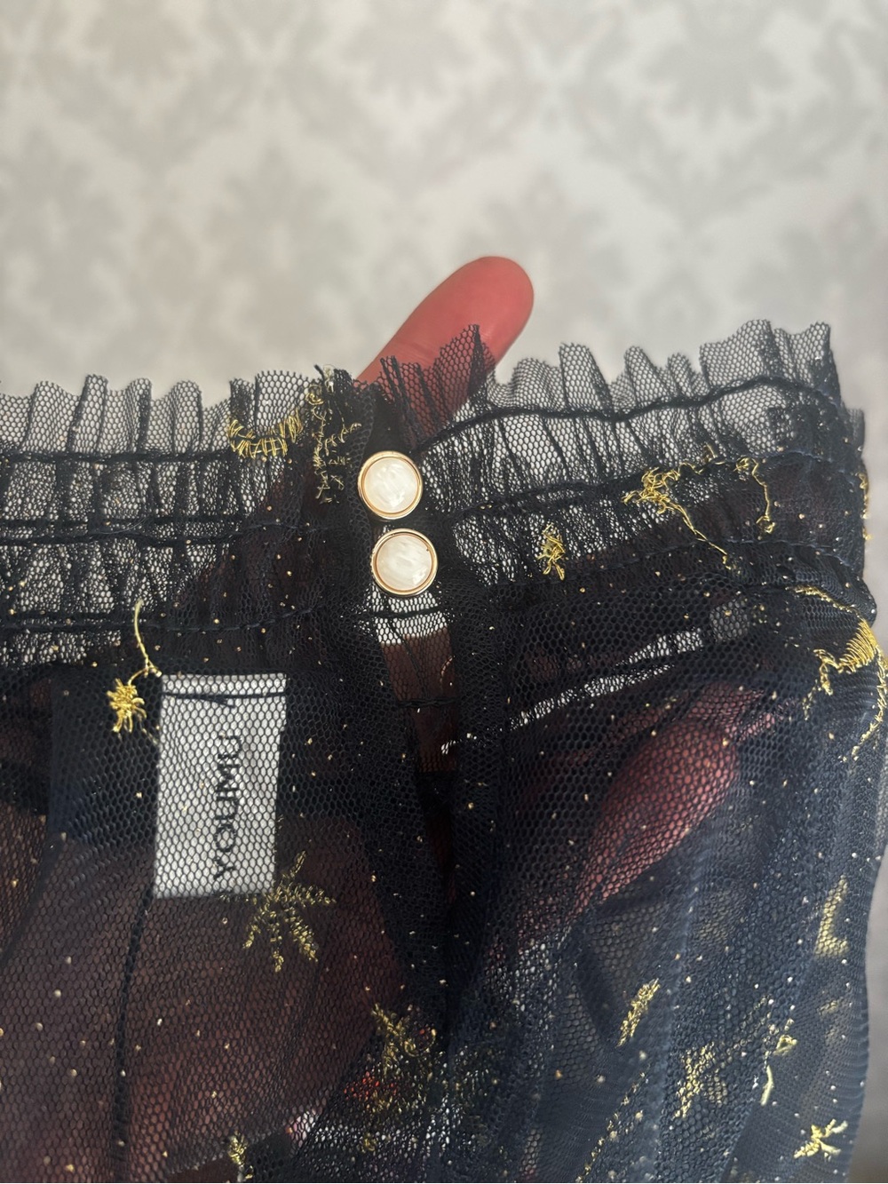 Youmu Navy Sheer Mesh Midi Dress with Gold Celestial Embroidery - Picture 6 of 8